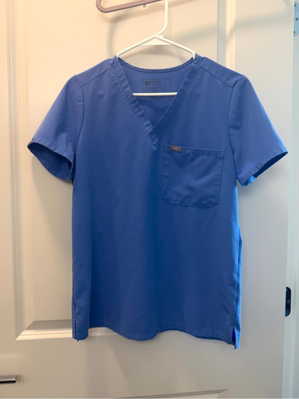 Figs Scrub Top Womens Small Catarina One Pocket Ciel Blue Technical Collection